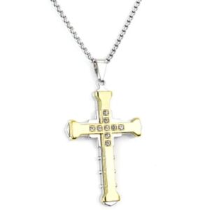 Cross Multi-layer Stainless Steel Men's Necklace With Cubic Zirconia Stones NWT